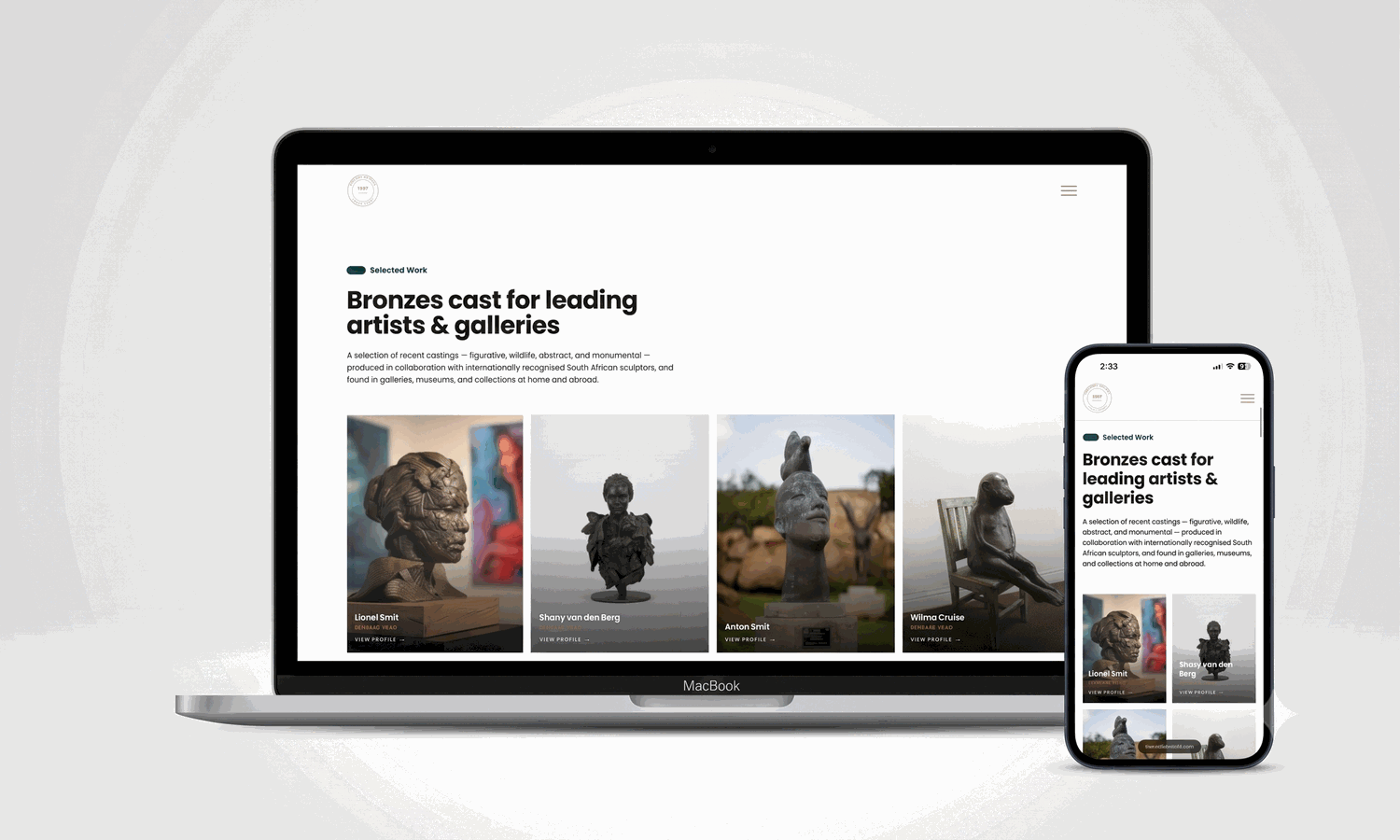 The Lost Wax Foundry website, built by lemonelly, shown on a laptop and phone