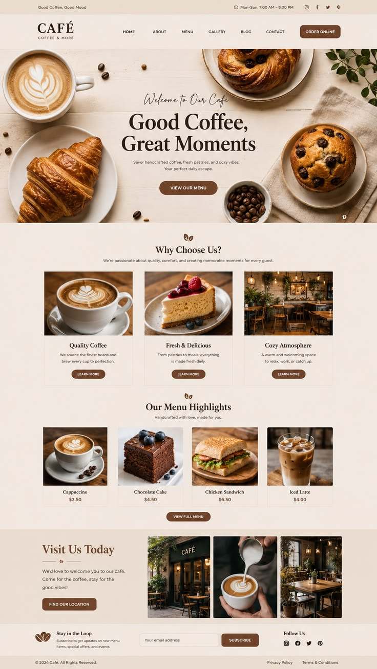 Sample of a cafe website